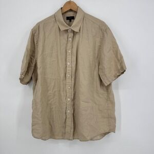 Quince Mens Linen Short Sleeve Button Up Shirt Tan XL Relaxed Breathable